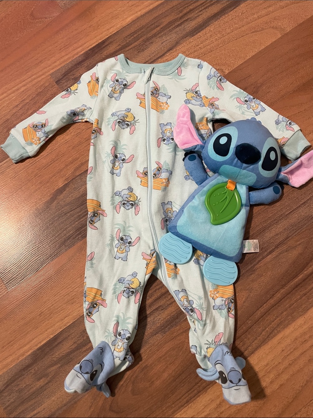 Disney Stitch Print Footed One-Piece Pajamas w/ Crinkle Teether Lovey